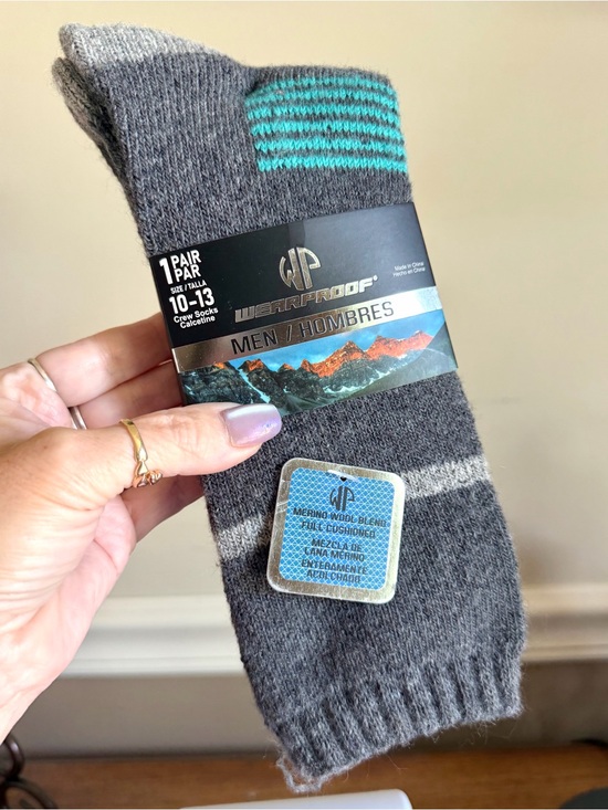 WearProof Other - Wear proof NWT Men’s Grey Merino Blend Crew Socks with Teal Stripe - Size 10-13